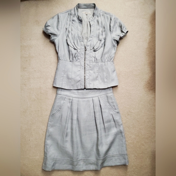 RW&CO ramie & cotton jacket blazer short skirt suit gray Small S natural fabric - Picture 9 of 16